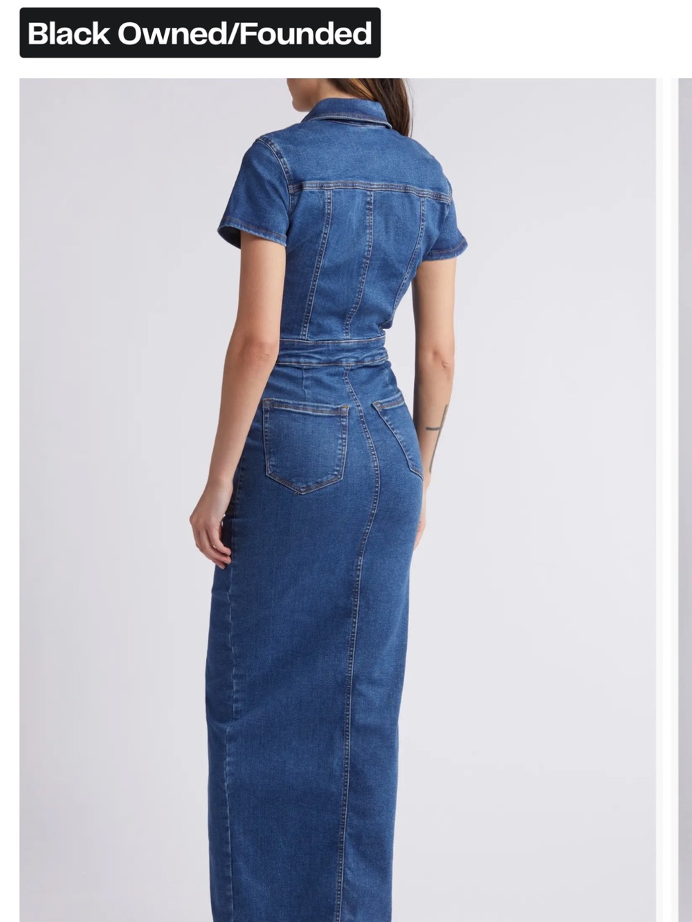 Good American Blue Stretch Denim Maxi Dress with Front Slit - Picture 2 of 8